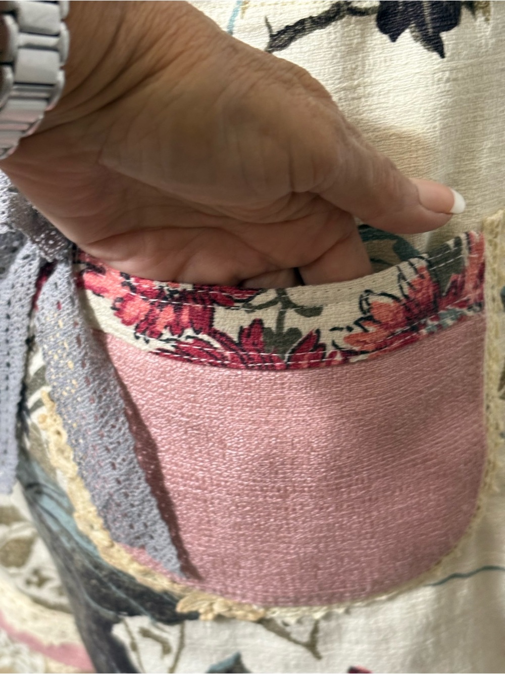 Floral Crochet Trim Drawstring Shorts - Cream Pink Blue - Picture 13 of 16